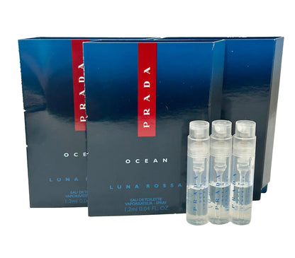 Prada OCEAN Luna Rossa EDT Proefmonster Parfum Heren Spray MINI KLEIN Reisformaat 1,2 ML / 0,04 - set van 3