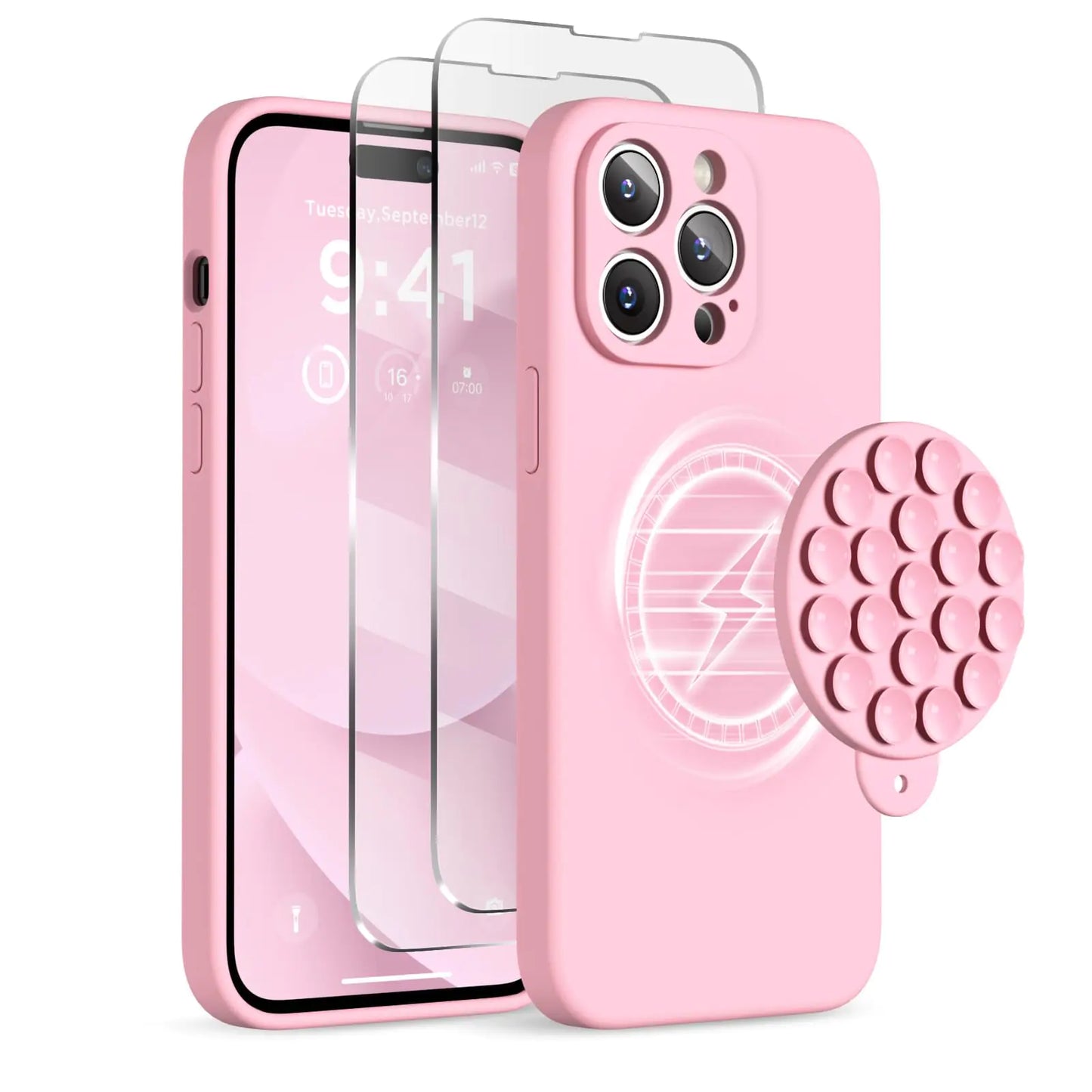 Sarung Magnetik untuk iPhone 14 Pro Max, Sesuai dengan MagSafe, [Perlindungan Kamera Penuh][2 Pelindung Skrin], Cawan Sedutan Telefon Cakera Silikon Kalis Hentakan Sarung Pelindung Telefon 6.7", Batu