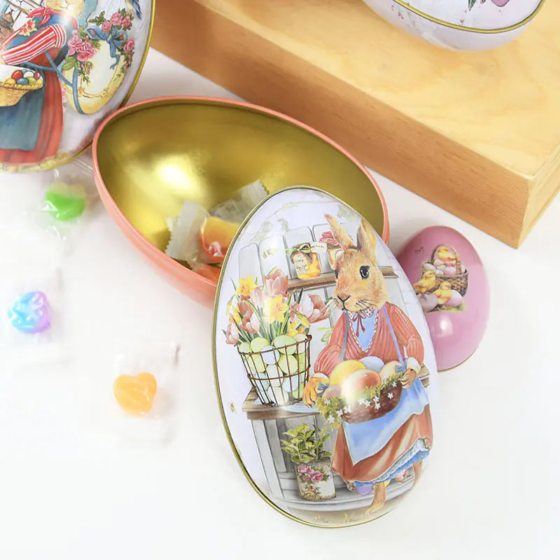 Kotak Gula-gula Telur Paskah Logam Bercetak Arnab Comel