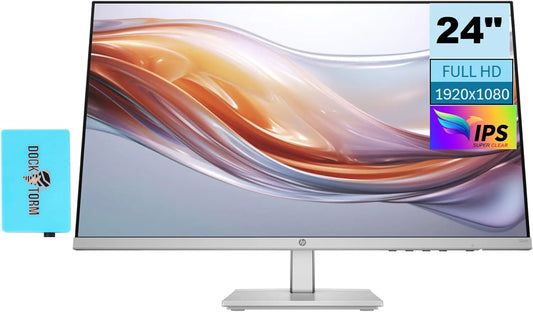 Monitor HP Siri 5 524sh (Menggantikan M24h) Paparan 24" FHD IPS 300 Nits dengan Pengembang Port USB Docztorm 1x HDMI 1x VGA Bebas Kelipan -5 hingga +25 Darjah Condongan Boleh Laras Hitam/Perak (Model Terkini 2024)