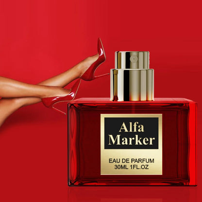 Perfume for Women Long Lasting Fragrance Spray bottle with elegant design and red background.