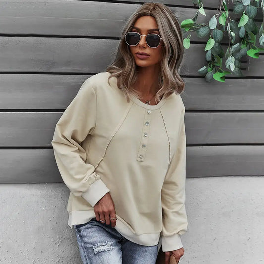 Sweater Pullover Leher Bulat Lengan Panjang Wanita Trendy