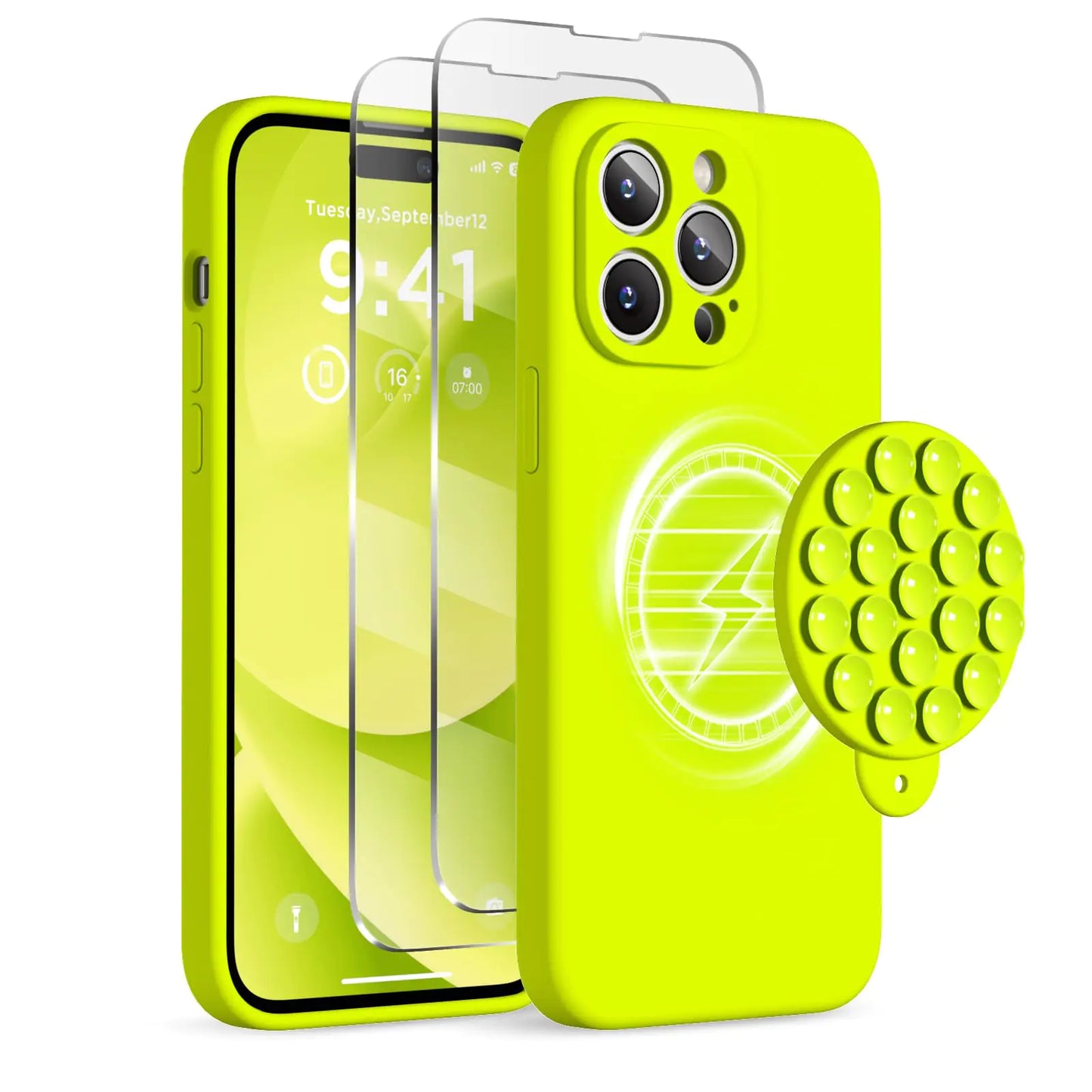 Sarung Magnetik untuk iPhone 14 Pro Max, Sesuai dengan MagSafe, [Perlindungan Kamera Penuh][2 Pelindung Skrin], Cawan Sedutan Telefon Cakera Silikon Kalis Hentakan Sarung Pelindung Telefon 6.7", Batu