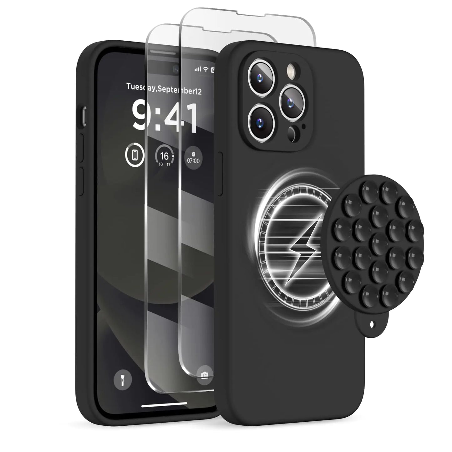 Sarung Magnetik untuk iPhone 14 Pro Max, Sesuai dengan MagSafe, [Perlindungan Kamera Penuh][2 Pelindung Skrin], Cawan Sedutan Telefon Cakera Silikon Kalis Hentakan Sarung Pelindung Telefon 6.7", Batu